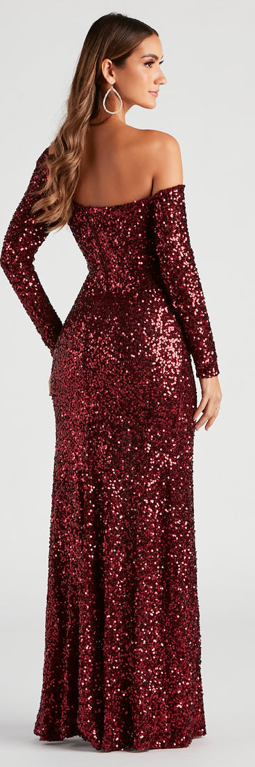 Wendy Sequin Off The Shoulder Dress is a gorgeous pick as your 2023 prom dress or formal gown for wedding guest, spring bridesmaid, or army ball attire!