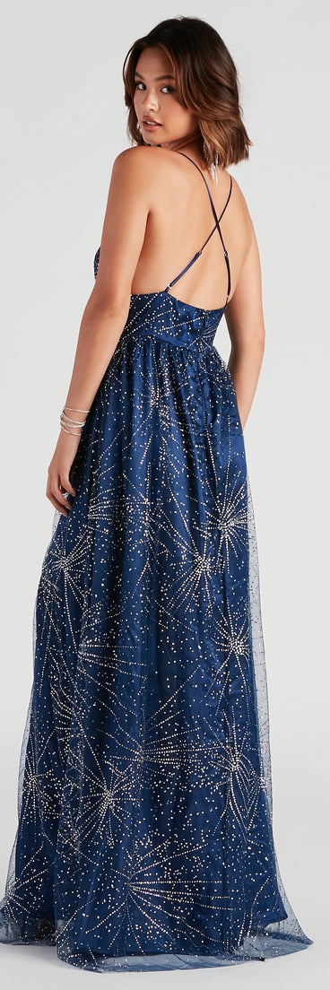 Tricia Formal Glitter A-Line Dress is a gorgeous pick as your 2024 prom dress or formal gown for wedding guests, spring bridesmaids, or army ball attire!