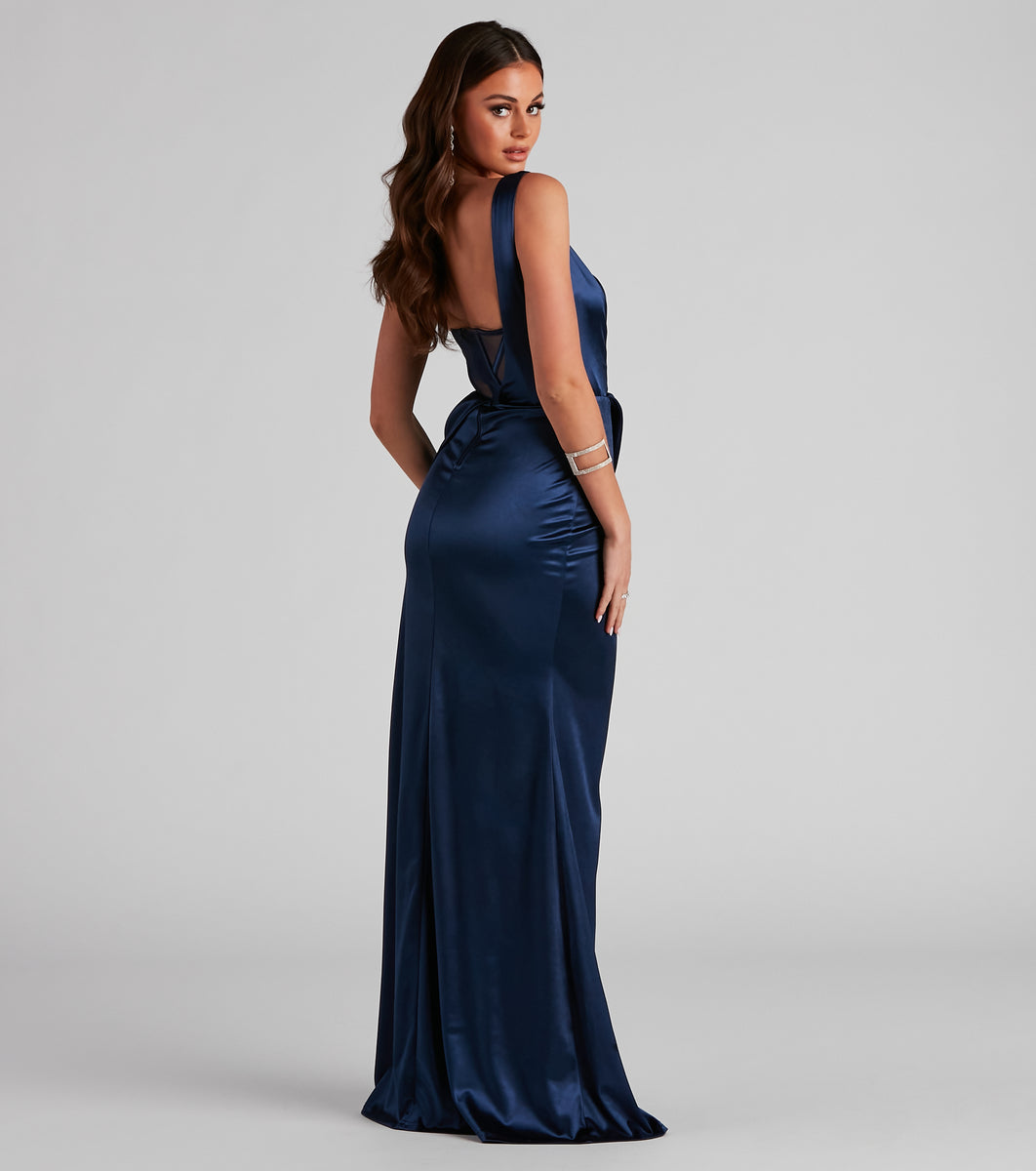 Lo Formal One-Shoulder Satin Corset Dress & Windsor
