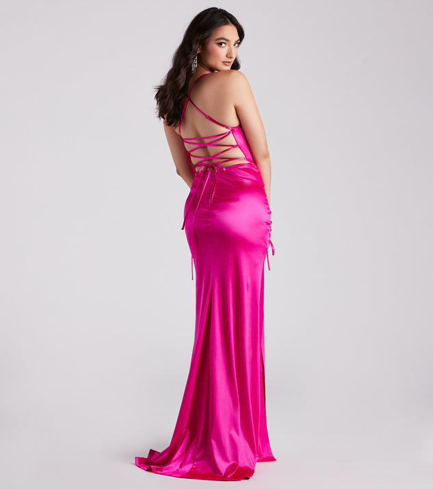 Serenity Ruched Satin Formal Dress is a gorgeous pick as your 2024 prom dress or formal gown for wedding guests, spring bridesmaids, or army ball attire!