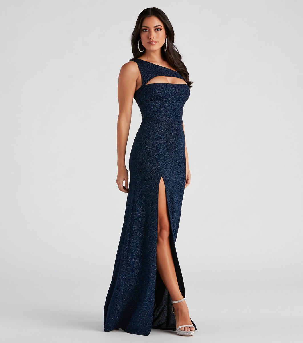 Alanna One-Shoulder Glitter Knit Formal Dress & Windsor