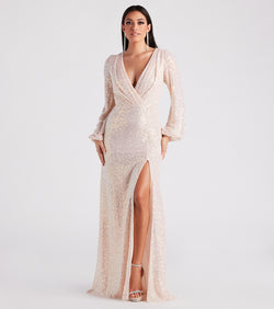 Piper Long Sleeve Sequin Formal Dress is a gorgeous pick as your 2024 prom dress or formal gown for wedding guests, spring bridesmaids, or army ball attire!