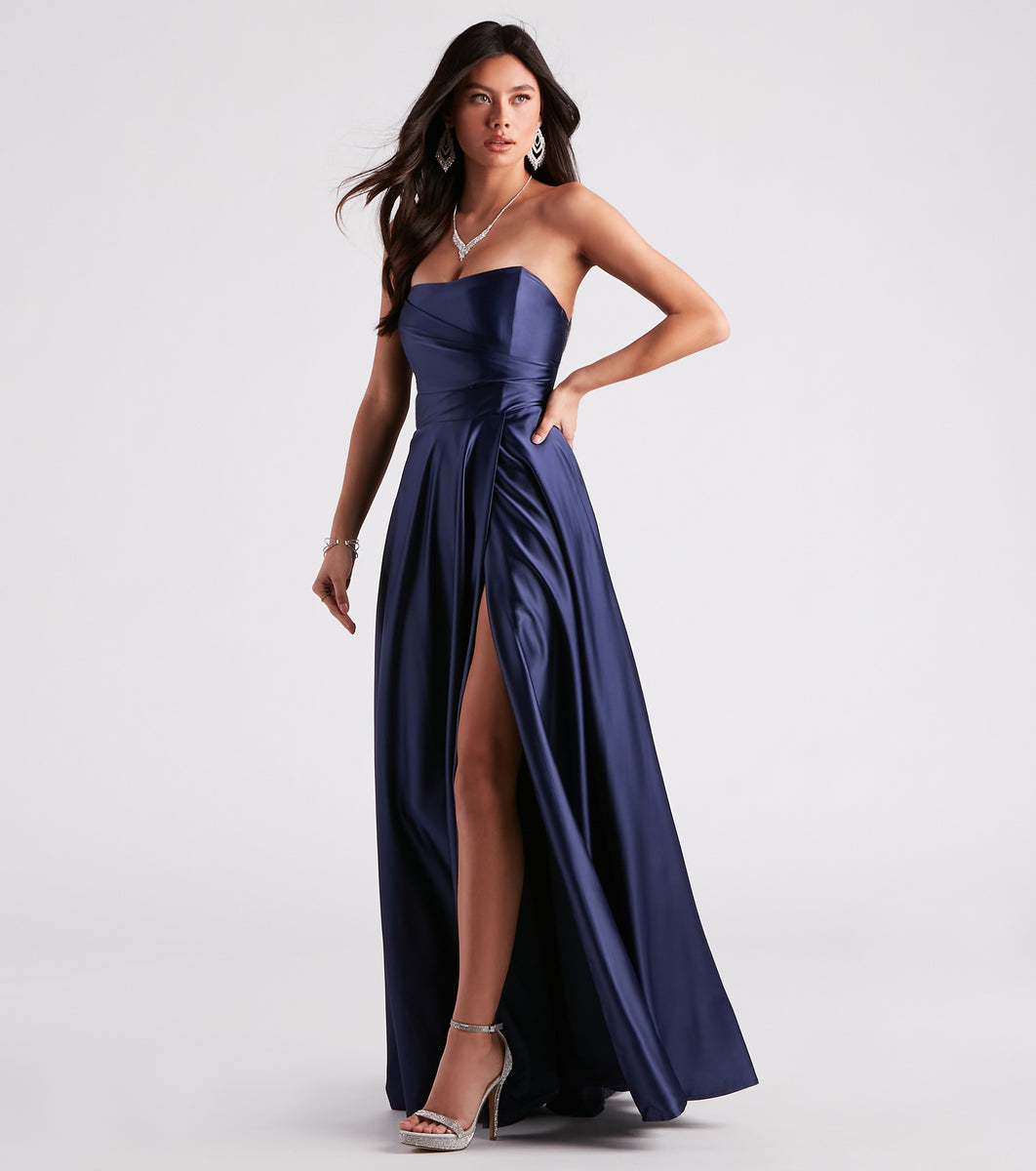 Briana Formal Satin Strapless A-Line Dress & Windsor