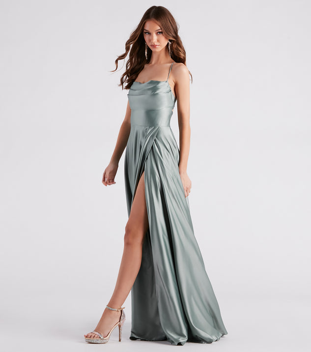 Elaina Formal Satin Cowl A-Line Dress & Windsor