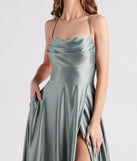 Elaina Formal Satin Cowl A-Line Green Prom Dress is a gorgeous pick as your 2023 prom dress or formal gown for wedding guest, spring bridesmaid, or army ball attire!