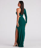 Carrie Formal Crepe Long  Green Prom Dress is a gorgeous pick as your 2023 prom dress or formal gown for wedding guest, spring bridesmaid, or army ball attire!
