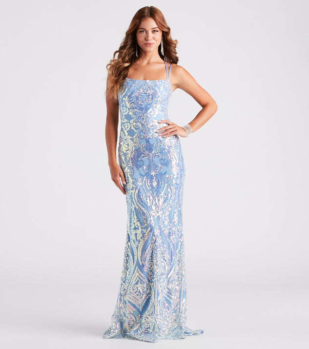Camilla Formal Sequin Lace-Up Mermaid Dress provides a stylish fall wedding guest dress, the perfect dress for graduation, or a cocktail party look in the latest trends for 2024!
