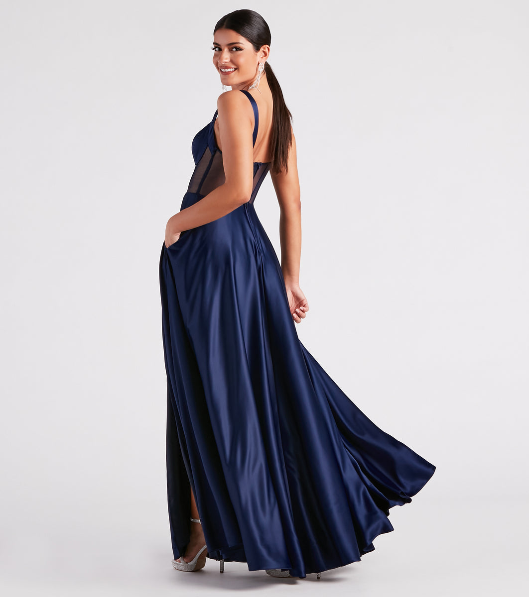 Katheryn Formal Satin Corset A-Line Dress & Windsor