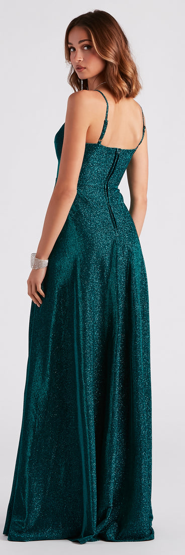 You'll be the best dressed in the Mckenna Formal Glitter A-Line Dress as your summer formal dress with unique details from Windsor.