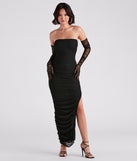 Wren Strapless Ruched Formal Dress And Gloves Set creates the perfect summer wedding guest dress or cocktail party dresss with stylish details in the latest trends for 2023!