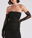 Wren Strapless Ruched Formal Dress And Gloves Set creates the perfect summer wedding guest dress or cocktail party dresss with stylish details in the latest trends for 2023!