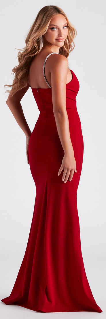 Rosalie Rhinestone Strap Mermaid Wrap Dress creates the perfect summer wedding guest dress or cocktail party dresss with stylish details in the latest trends for 2023!