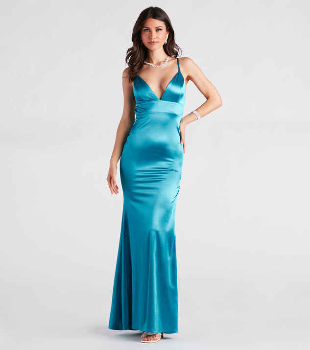 Jessa Formal Satin V-Neck Mermaid Dress creates the perfect summer wedding guest dress or cocktail party dresss with stylish details in the latest trends for 2023!