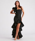 Audrey Formal Ruffled One Shoulder Dress is a gorgeous pick as your 2024 prom dress or formal gown for wedding guests, spring bridesmaids, or army ball attire!