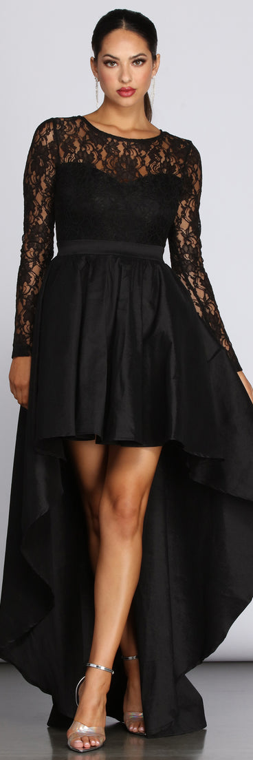 Tamia Lace Drama Dress is a stunning choice for a bridesmaid dress or maid of honor dress, and to feel beautiful at Prom 2023, spring weddings, formals, & military balls!