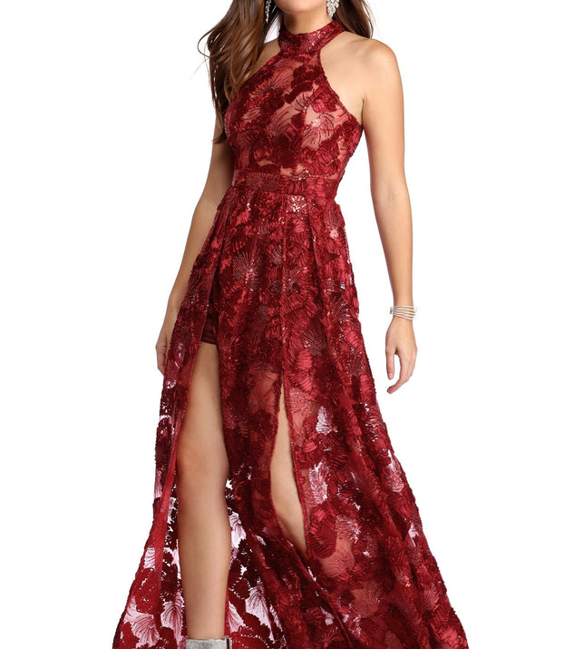 The Kalea Fiery Sunset Dress is a gorgeous pick as your 2023 prom dress or formal gown for wedding guest, spring bridesmaid, or army ball attire!