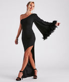 Vivian One-Shoulder Feather Trim Formal Dress creates the perfect summer wedding guest dress or cocktail party dresss with stylish details in the latest trends for 2023!