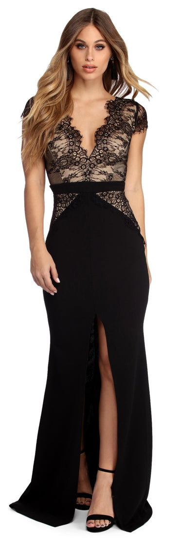 The Daphne Scalloped Lace Dress is a gorgeous pick as your 2023 prom dress or formal gown for wedding guest, spring bridesmaid, or army ball attire!