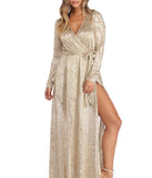 Nerissa Metallic Wrap Evening Dress is a stunning choice for a bridesmaid dress or maid of honor dress, and to feel beautiful at Prom 2023, spring weddings, formals, & military balls!