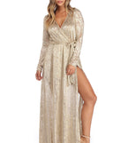Nerissa Metallic Wrap Evening Dress is a stunning choice for a bridesmaid dress or maid of honor dress, and to feel beautiful at Prom 2023, spring weddings, formals, & military balls!