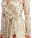 Nerissa Metallic Wrap Evening Dress is a stunning choice for a bridesmaid dress or maid of honor dress, and to feel beautiful at Prom 2023, spring weddings, formals, & military balls!