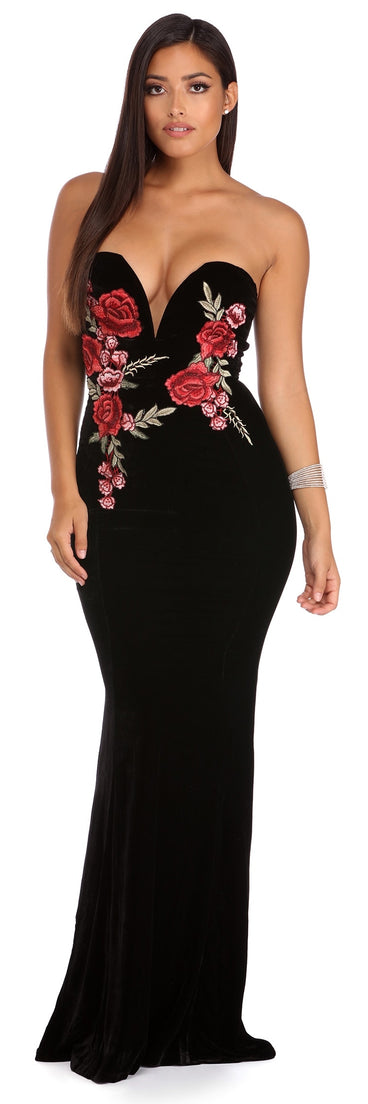 Francesca Velvet Rose Applique Dress | Windsor Francesca Velvet Rose Applique Dress | Windsor