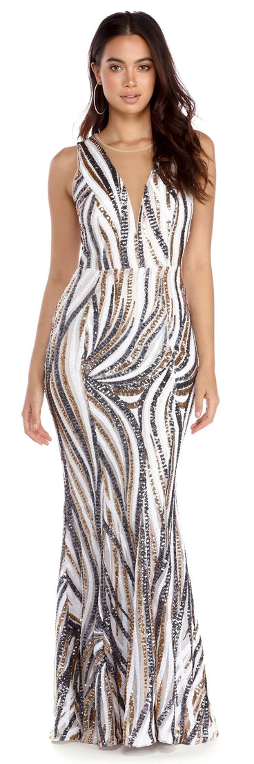 The April Cascading Sequins Formal Dress is a gorgeous pick as your 2023 prom dress or formal gown for wedding guest, spring bridesmaid, or army ball attire!