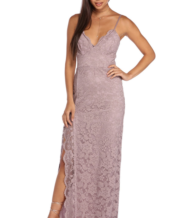 The Brooklynn Scalloped Lace Dress is a gorgeous pick as your 2023 prom dress or formal gown for wedding guest, spring bridesmaid, or army ball attire!