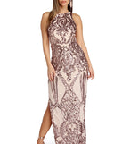 Sarai Sleeveless Sequin Scroll Dress is a stunning choice for a bridesmaid dress or maid of honor dress, and to feel beautiful at Prom 2023, spring weddings, formals, & military balls!