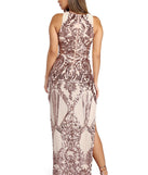 Sarai Sleeveless Sequin Scroll Dress is a stunning choice for a bridesmaid dress or maid of honor dress, and to feel beautiful at Prom 2023, spring weddings, formals, & military balls!