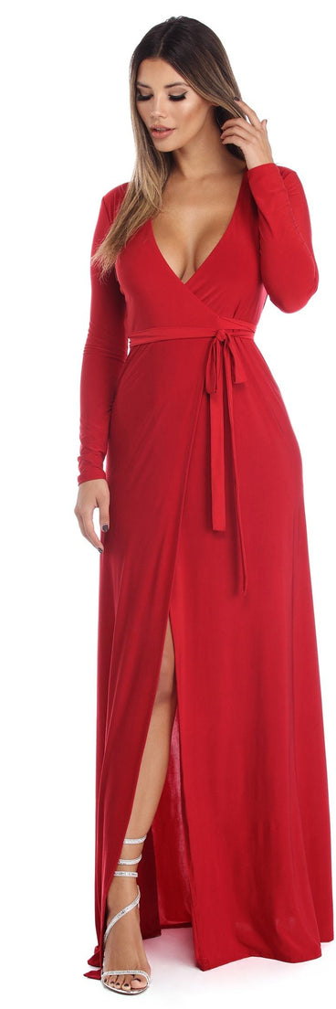 Yasmin Long Sleeve Wrap Dress is a stunning choice for a bridesmaid dress or maid of honor dress, and to feel beautiful at Prom 2023, spring weddings, formals, & military balls!