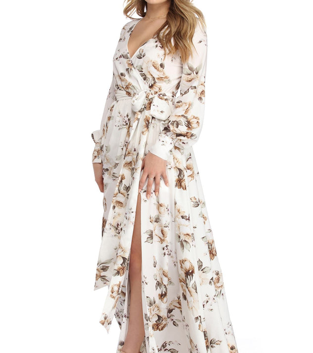 Makayla Floral Chiffon Wrap Dress is a stunning choice for a bridesmaid dress or maid of honor dress, and to feel beautiful at Prom 2023, spring weddings, formals, & military balls!