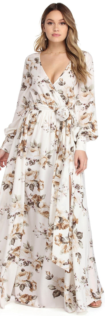 Makayla Floral Chiffon Wrap Dress is a stunning choice for a bridesmaid dress or maid of honor dress, and to feel beautiful at Prom 2023, spring weddings, formals, & military balls!
