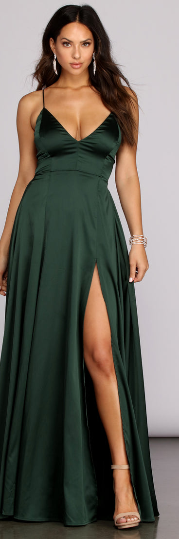 Vera Satin Lace Up Formal Dress is a gorgeous pick as your 2023 prom dress or formal gown for wedding guest, spring bridesmaid, or army ball attire!