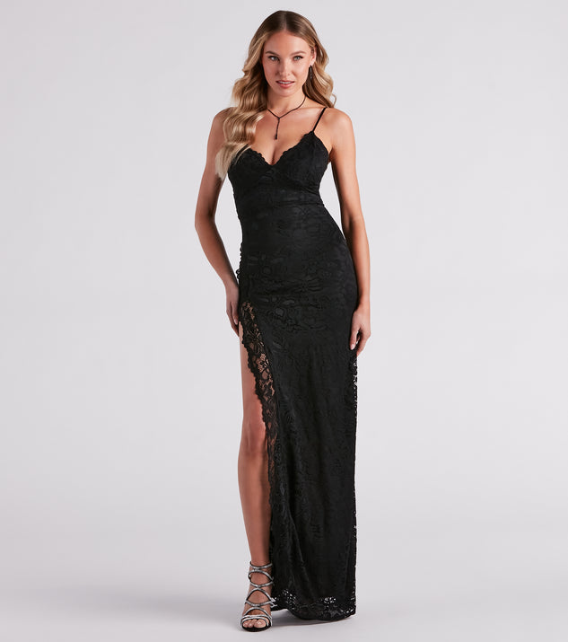 Jessica Formal Lace Slit Long Dress is a gorgeous pick as your 2024 prom dress or formal gown for wedding guests, spring bridesmaids, or army ball attire!
