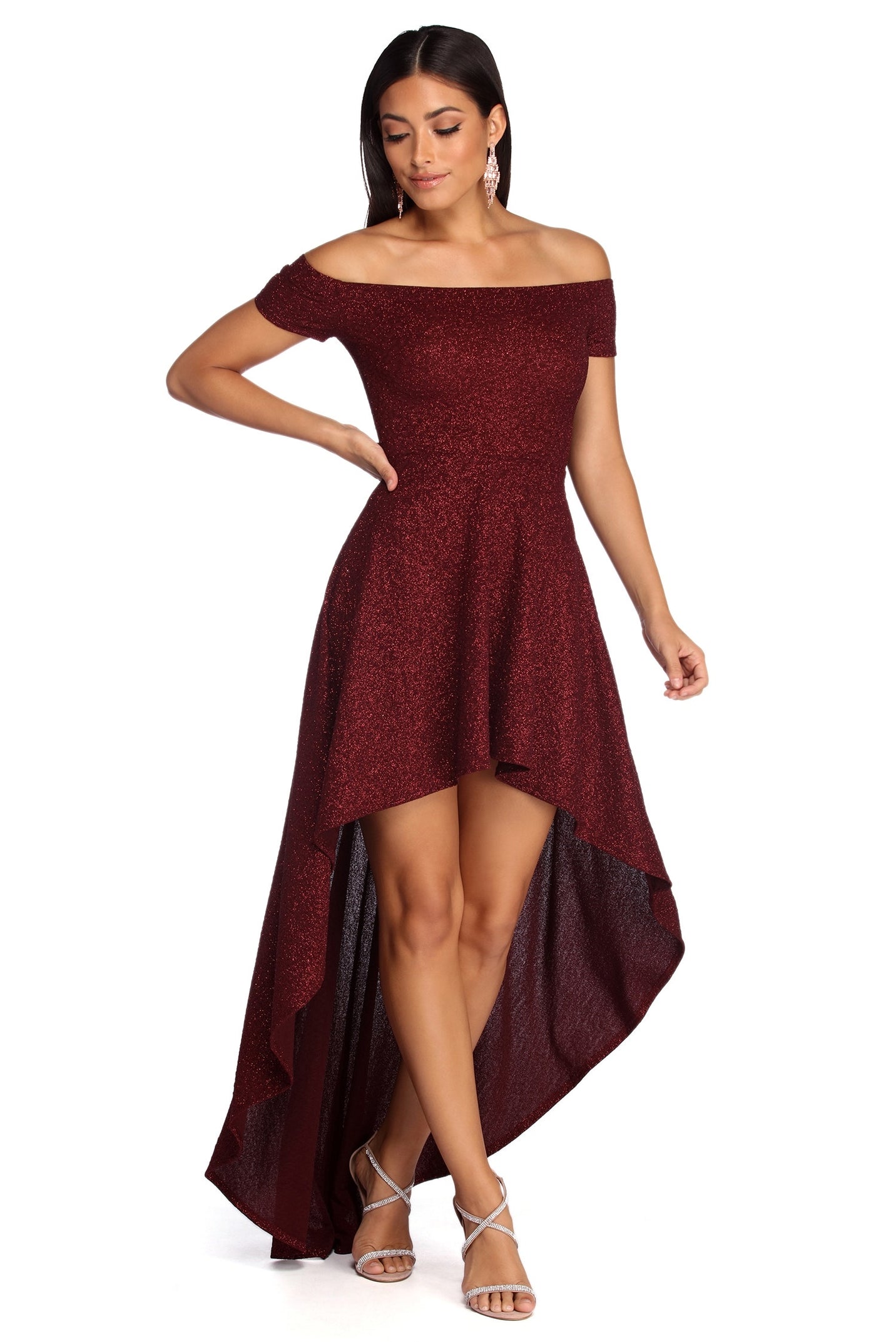Plus Penelope Glitter Formal High Low Dress
