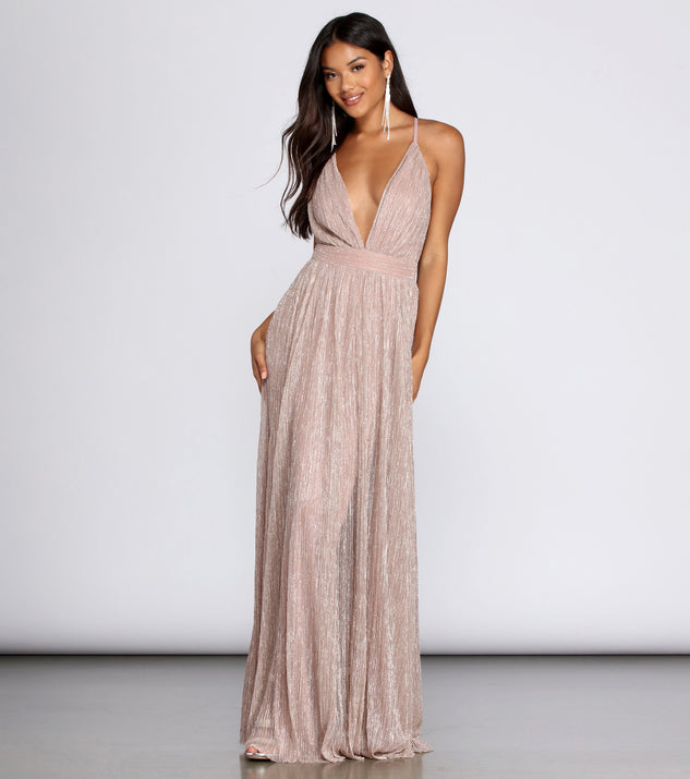 Haley Formal Shimmering Metallic Dress creates the perfect summer wedding guest dress or cocktail party dresss with stylish details in the latest trends for 2023!