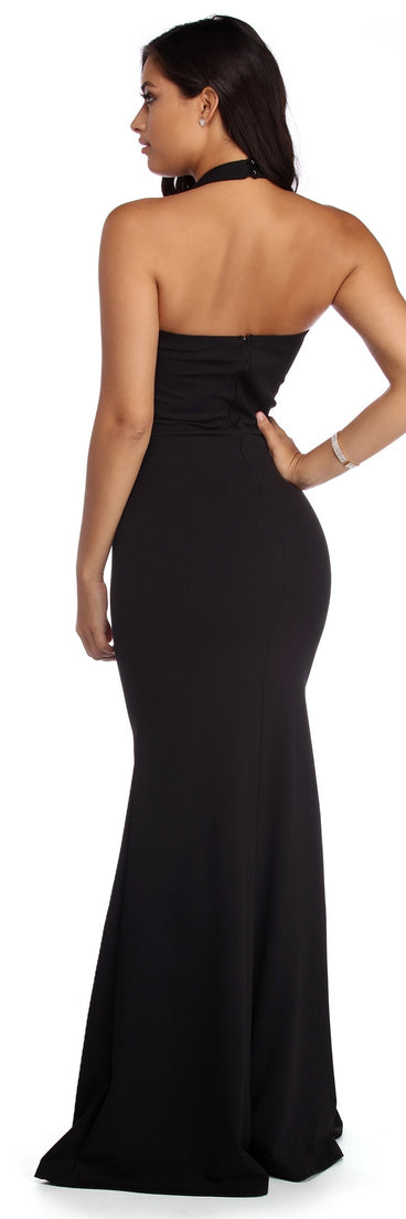 Lynda Formal Halter Dress is a stunning choice for a bridesmaid dress or maid of honor dress, and to feel beautiful at Prom 2023, spring weddings, formals, & military balls!