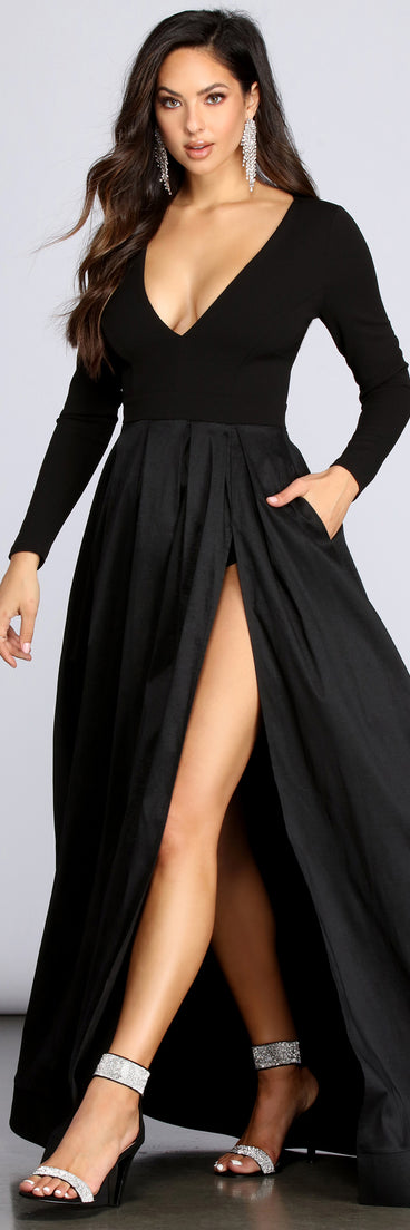 Rhonda High Slit Taffeta Dress creates the perfect spring wedding guest dress or cocktail attire with stylish details in the latest trends for 2023!