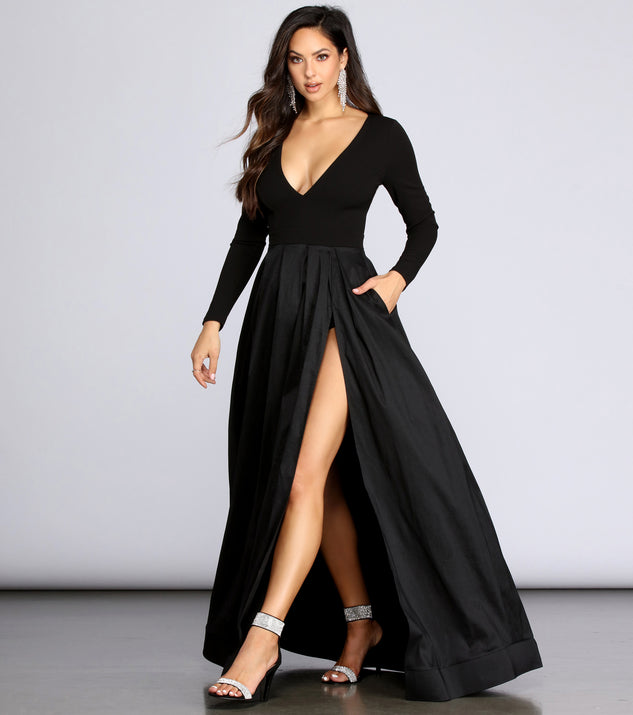 Rhonda High Slit Taffeta Dress