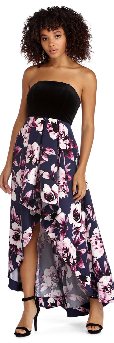Vivan Formal Floral High-Low Dress is a stunning choice for a bridesmaid dress or maid of honor dress, and to feel beautiful at Prom 2023, spring weddings, formals, & military balls!