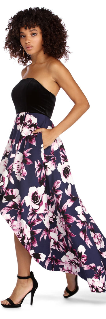 Vivan Formal Floral High-Low Dress is a stunning choice for a bridesmaid dress or maid of honor dress, and to feel beautiful at Prom 2023, spring weddings, formals, & military balls!