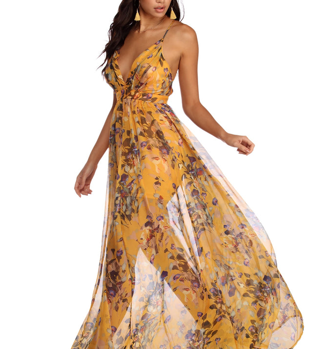 The Leanna My Sunshine Floral Dress is a gorgeous pick as your 2023 prom dress or formal gown for wedding guest, spring bridesmaid, or army ball attire!