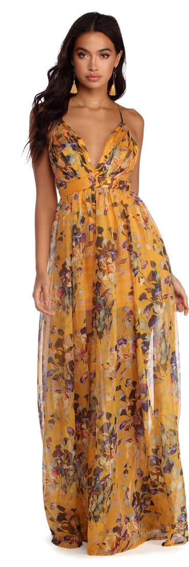 The Leanna My Sunshine Floral Dress is a gorgeous pick as your 2023 prom dress or formal gown for wedding guest, spring bridesmaid, or army ball attire!