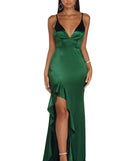 The Leah Formal Satin Ruffle Dress is a gorgeous pick as your 2023 prom dress or formal gown for wedding guest, spring bridesmaid, or army ball attire!