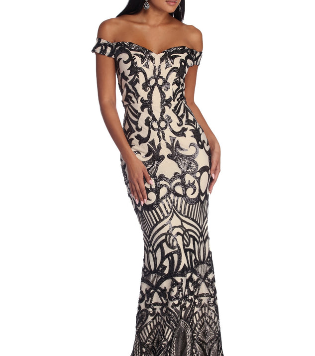 Monica Sequin Scroll Formal Dress is a stunning choice for a bridesmaid dress or maid of honor dress, and to feel beautiful at Prom 2023, spring weddings, formals, & military balls!