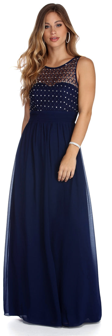 The Deanne Formal Heat Stone Chiffon Dress is a gorgeous pick as your 2023 prom dress or formal gown for wedding guest, spring bridesmaid, or army ball attire!