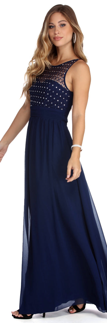 The Deanne Formal Heat Stone Chiffon Dress is a gorgeous pick as your 2023 prom dress or formal gown for wedding guest, spring bridesmaid, or army ball attire!