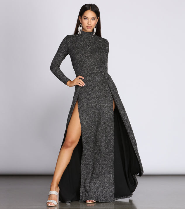 Alessandra Formal High Slit Glitter Dress creates the perfect summer wedding guest dress or cocktail party dresss with stylish details in the latest trends for 2023!
