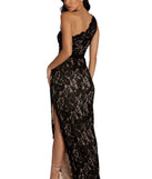 Nina Formal One Shoulder Lace Dress is a stunning choice for a bridesmaid dress or maid of honor dress, and to feel beautiful at Prom 2023, spring weddings, formals, & military balls!